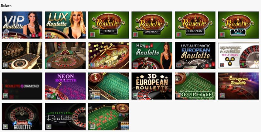 La sección de Ruleta en Rivalo casino